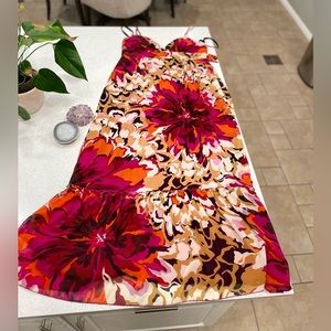 BISOU BISOU Spaghetti Strap High Waist Chiffon Floral Ruffle Hem Maxi Dress 14